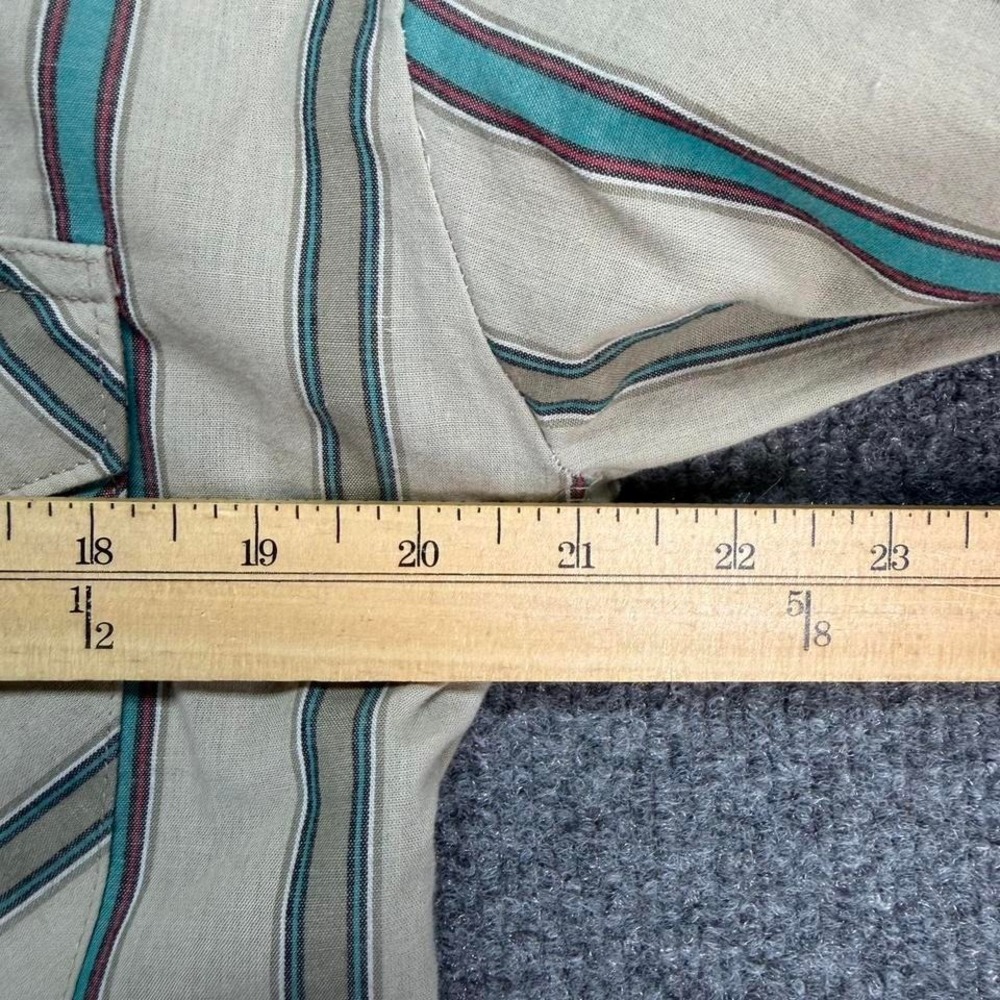 Wrangler Cream Striped Button-Down Shirt with Teal and Brown Stripes - Picture 3 of 6